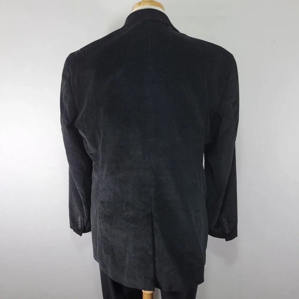 Saddlebred Men's Sport Coat Blazer‎ Two Button Black Corduroy Cotton Size 48L